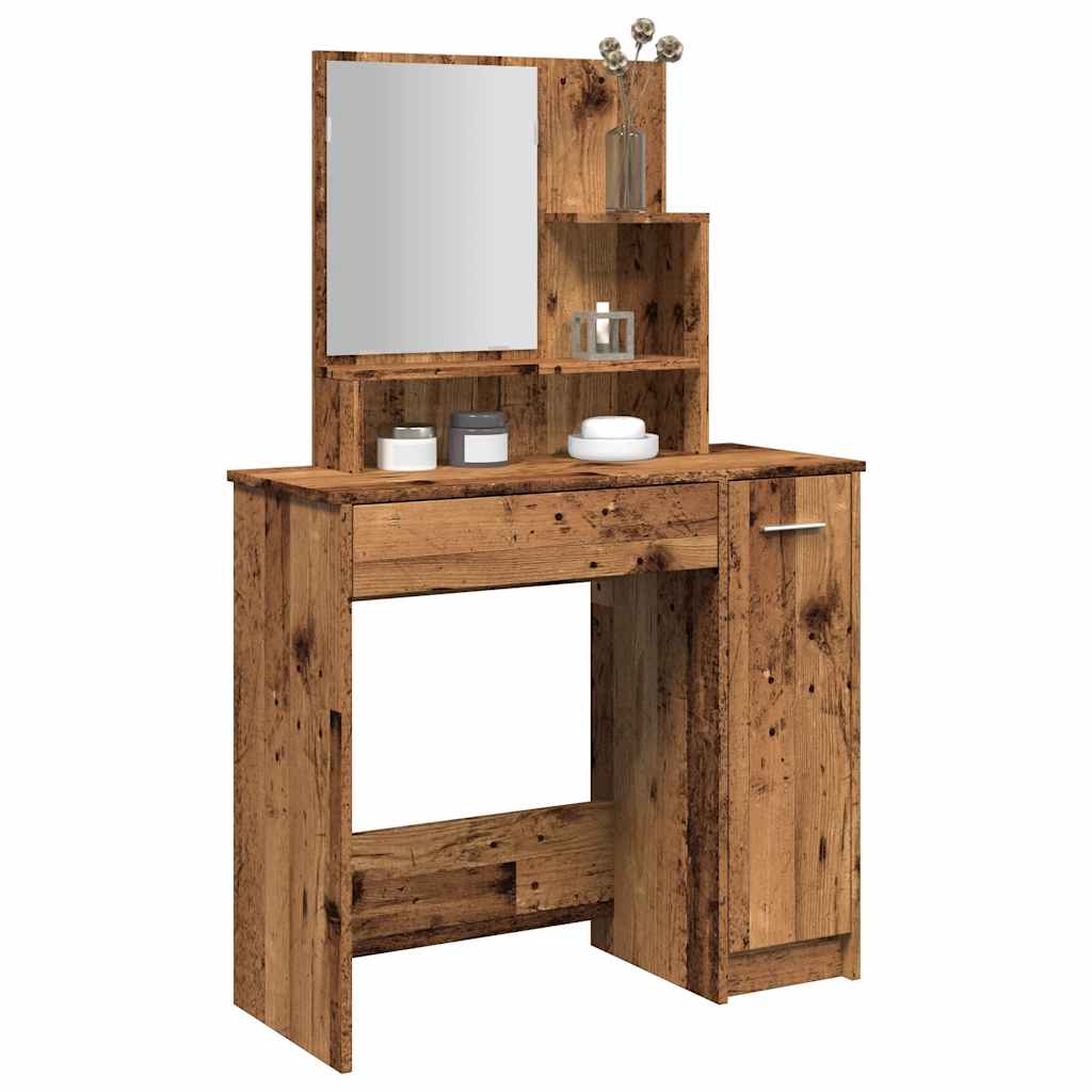 makeupbord med spejl 86,5x35x136 cm gammelt træ-look