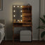 makeupbord med LED-lys 74,5x40x141 cm gammelt træ-look