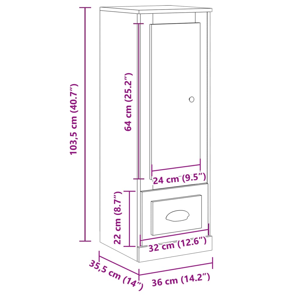 skab 36x35,5x103,5 cm konstrueret træ gammelt træ-look