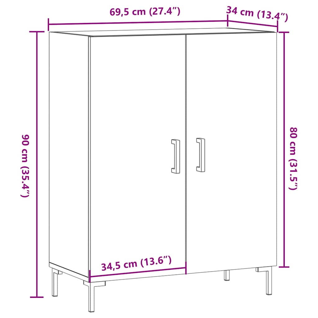skænk 69,5x34x90 cm konstrueret træ antikt trælook