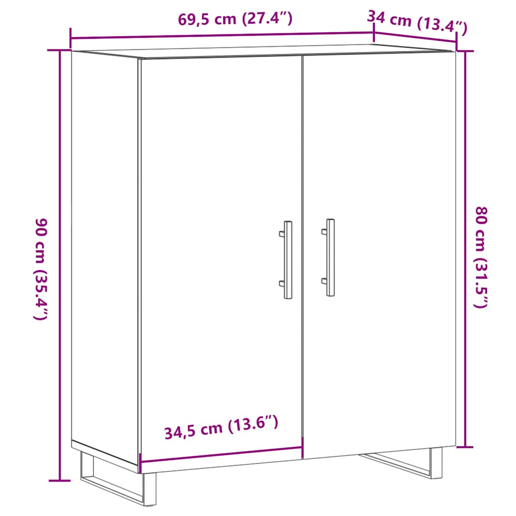 skænk 69,5x34x90 cm konstrueret træ antikt trælook