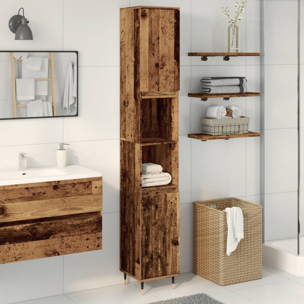 Højskab til badeværelse 30×30×190 cm - konstrueret træ, gammelt trælook