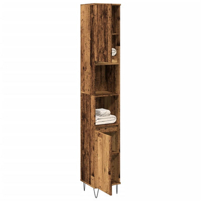 badeværelsesskab 30x30x190 cm konstrueret træ gammelt trælook