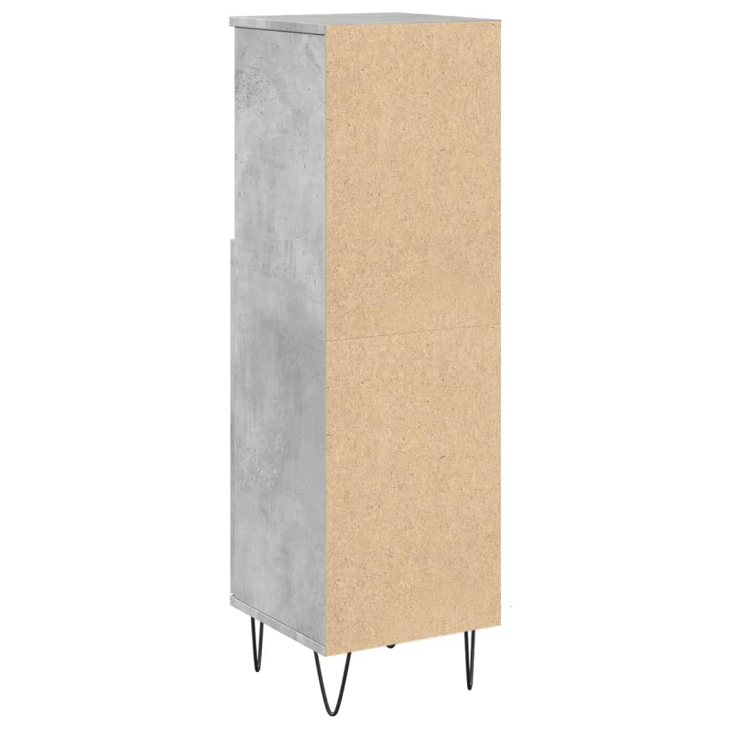 badeværelsesskab 30x30x100 cm konstrueret træ betongrå