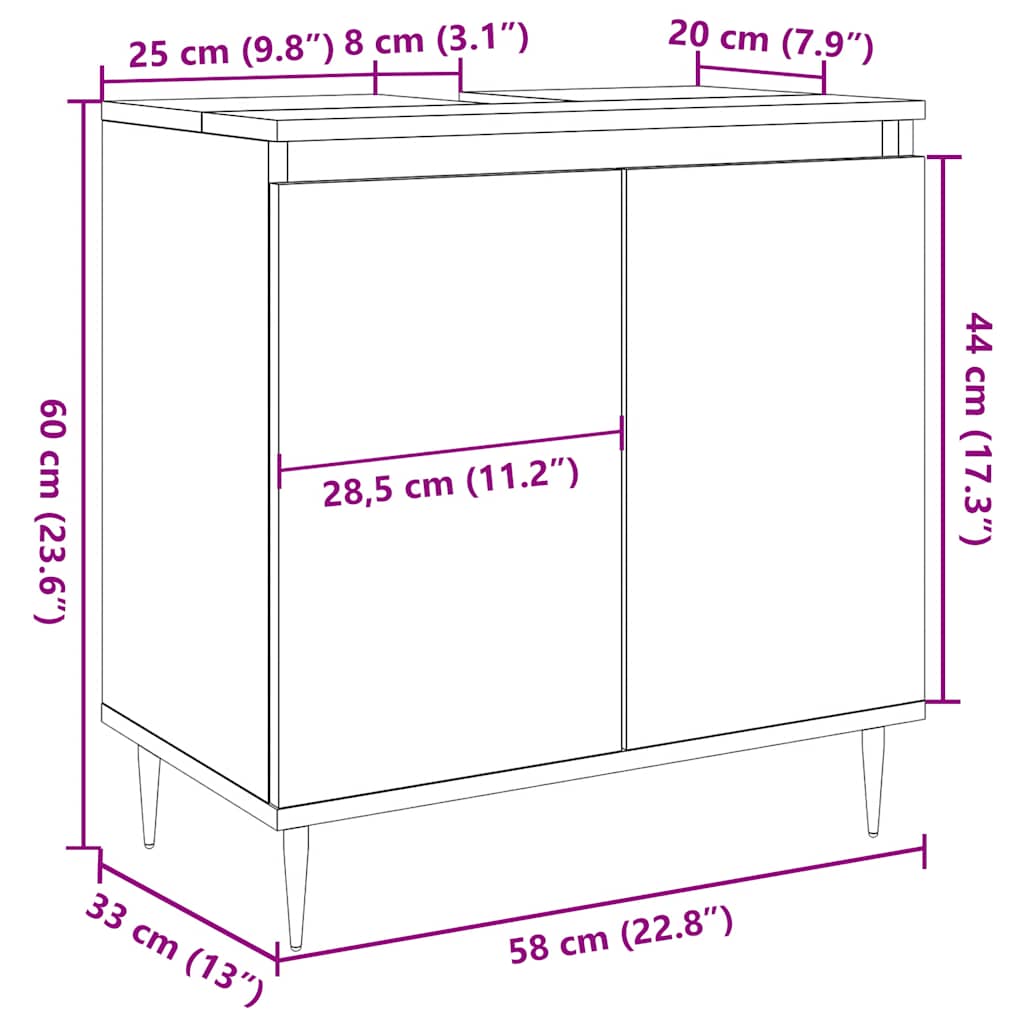 badeværelsesskab 58x33x60 cm konstrueret træ betongrå