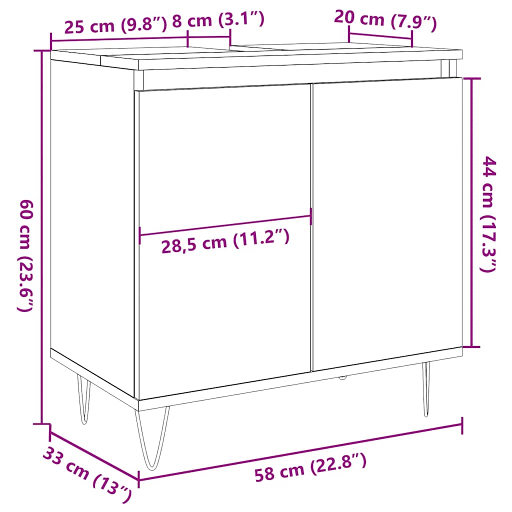 badeværelsesskab 58x33x60 cm konstrueret træ betongrå