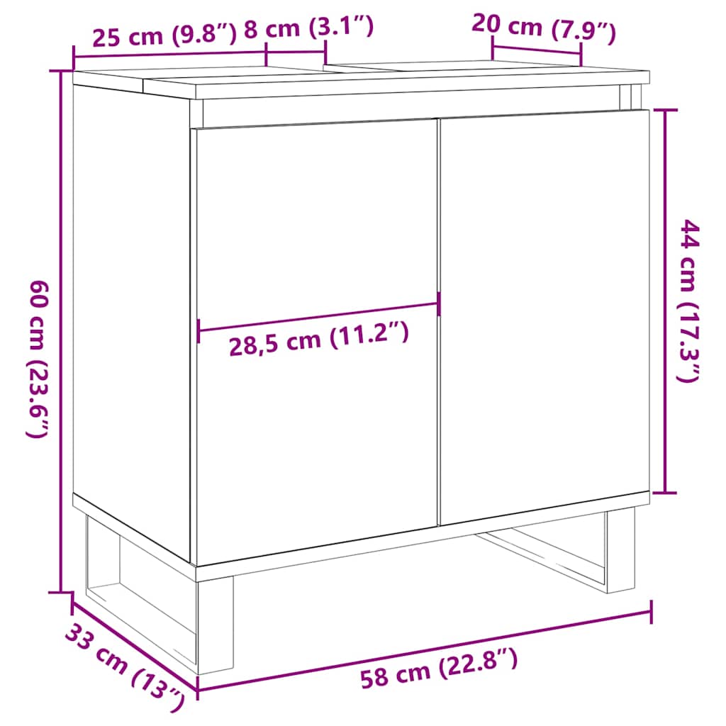 badeværelsesskab 58x33x60 cm konstrueret træ antikt træ