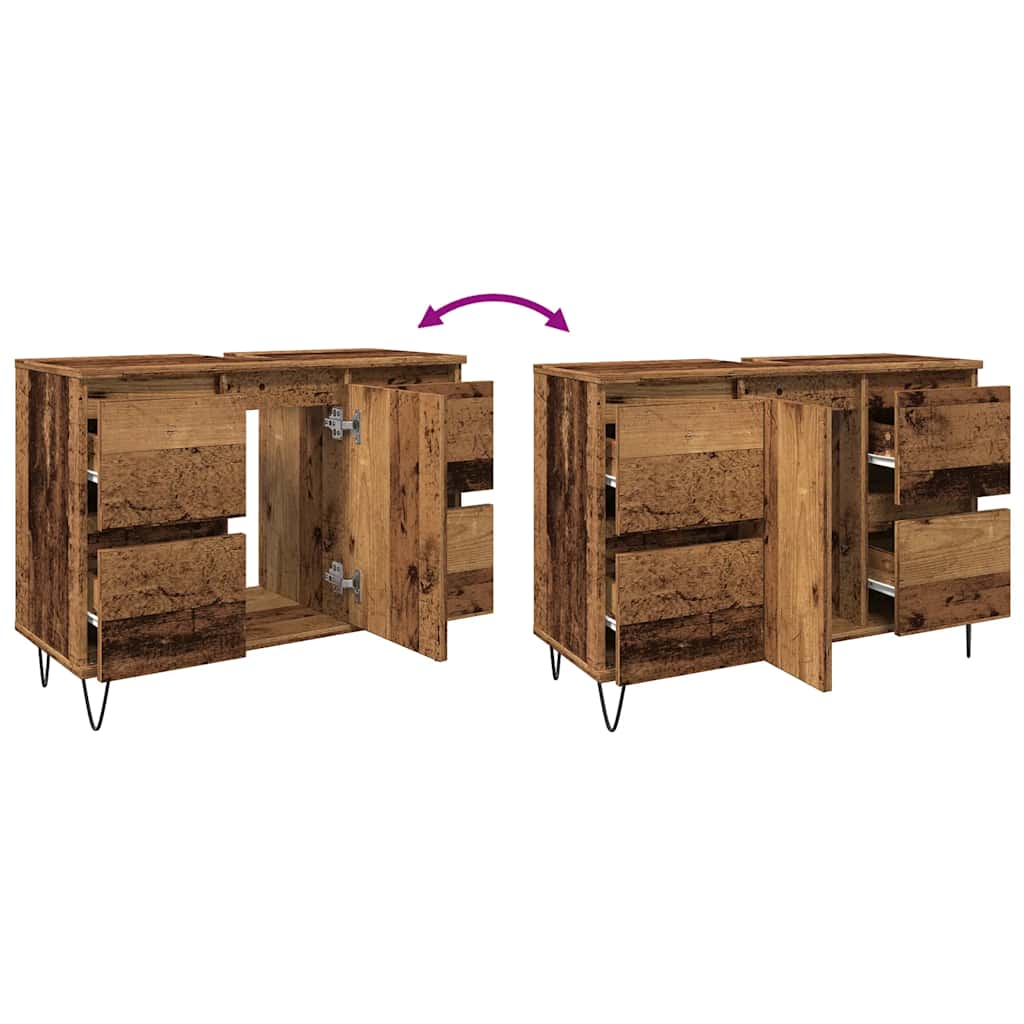 badeværelsesskab 80x33x60 cm konstrueret træ gammelt træ-look