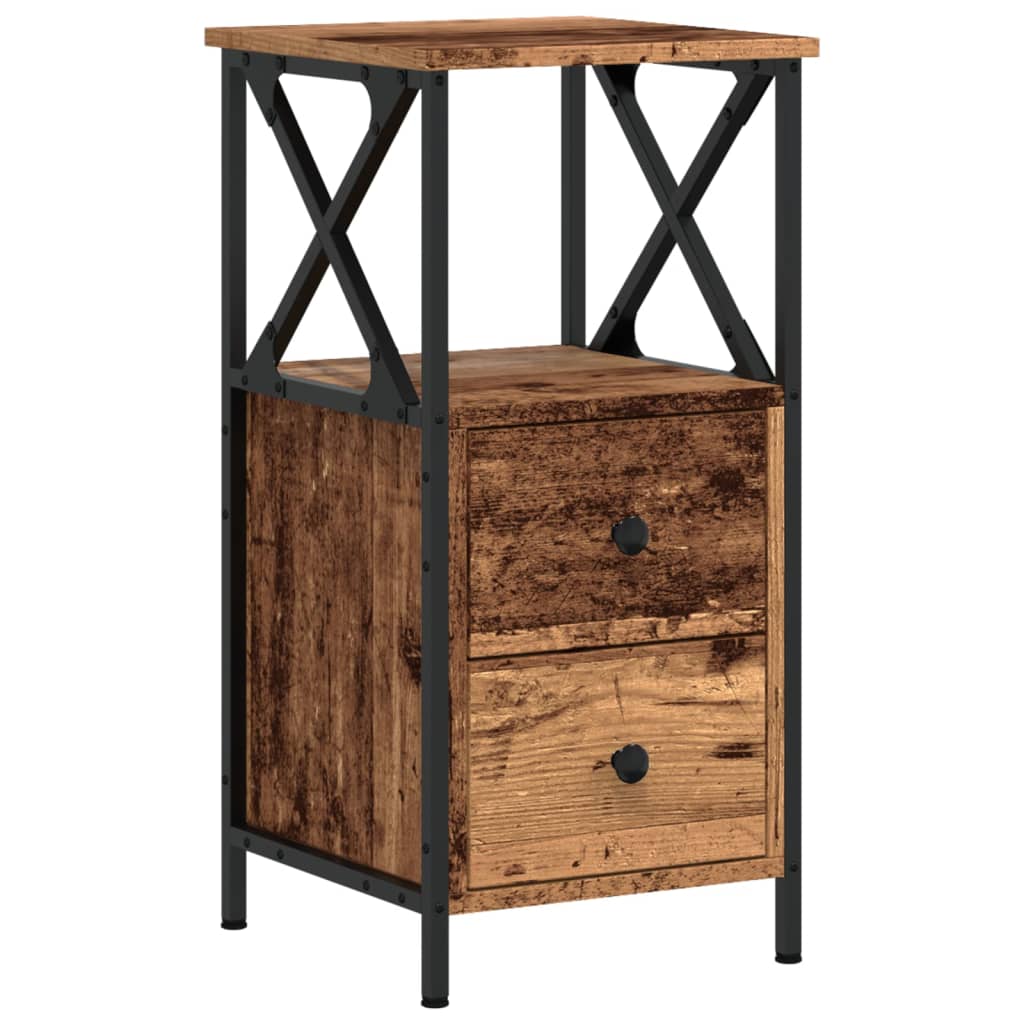 sengeborde 2 stk. 34x35,5x70 cm konstrueret træ antikt trælook