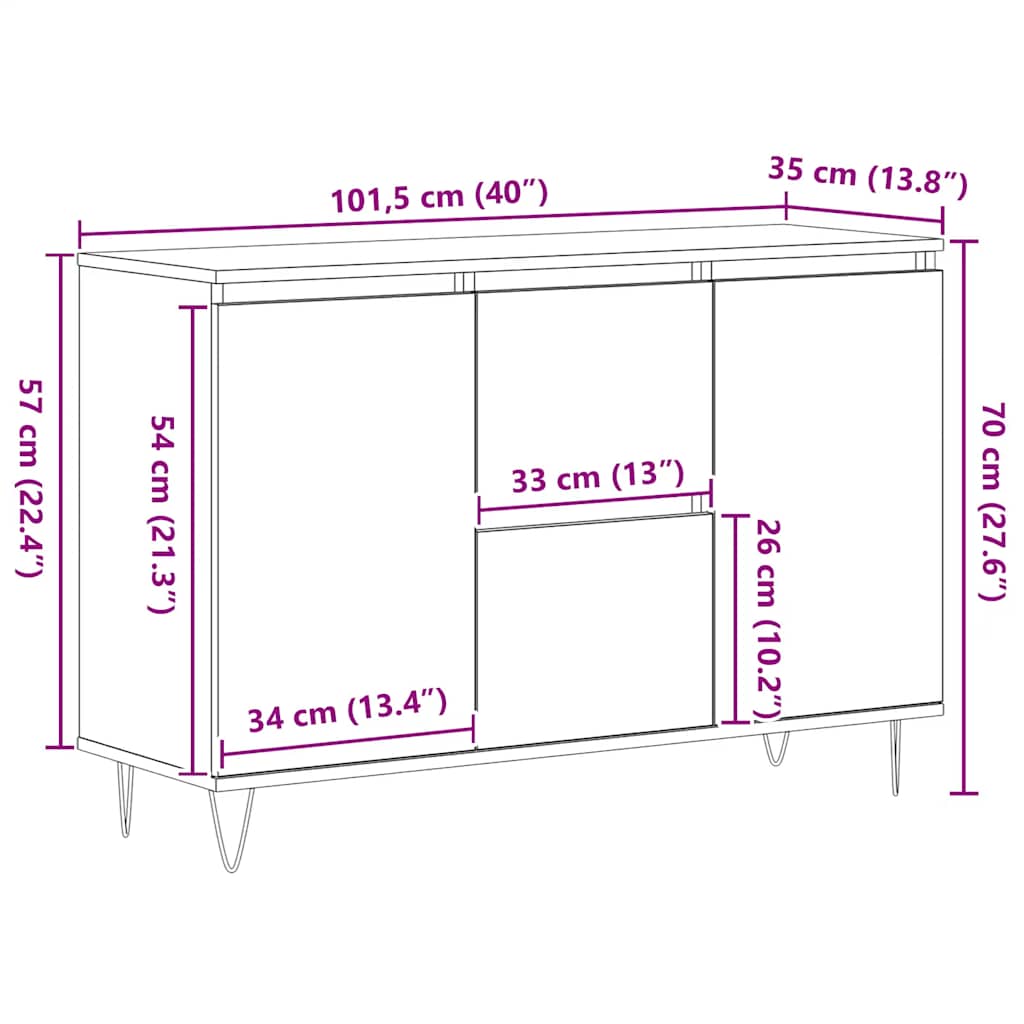 skænk 101,5x35x70 cm konstrueret træ gammelt trælook