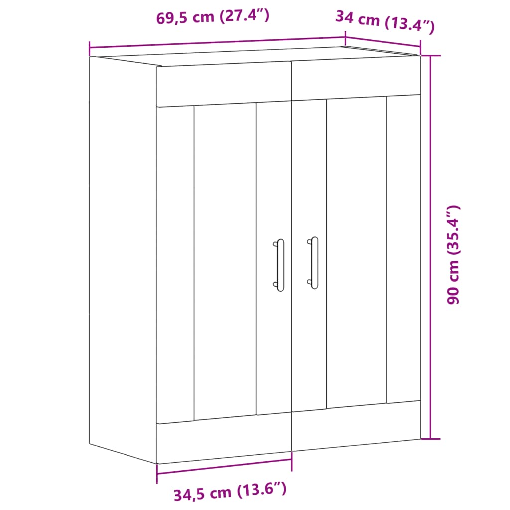 skænk 69,5x34x90 cm konstrueret træ antikt trælook