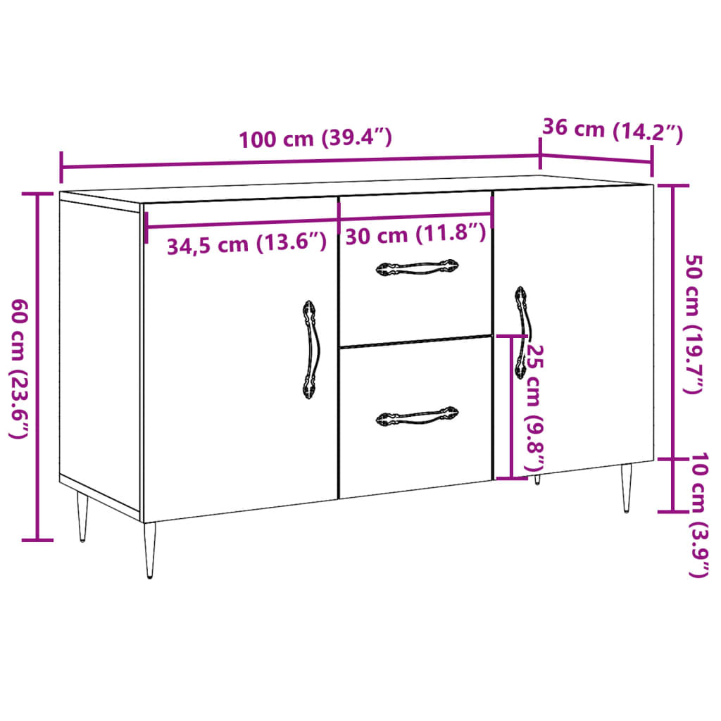 skænk 100x36x60 cm konstrueret træ gammelt træ-look