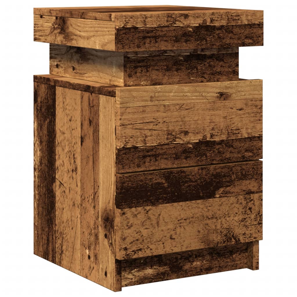 sengeborde 2stk. 35x39x55cm LED konstrueret træ gammelt trælook