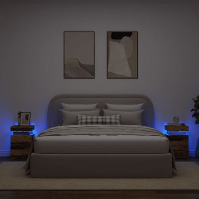 sengeborde 2stk. 35x39x55cm LED konstrueret træ gammelt trælook