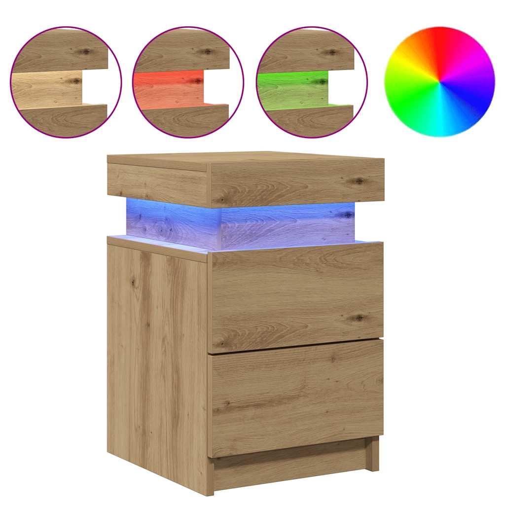 sengeborde 2 stk. 35x39x55 cm LED-lys konstrueret træ kunsteg