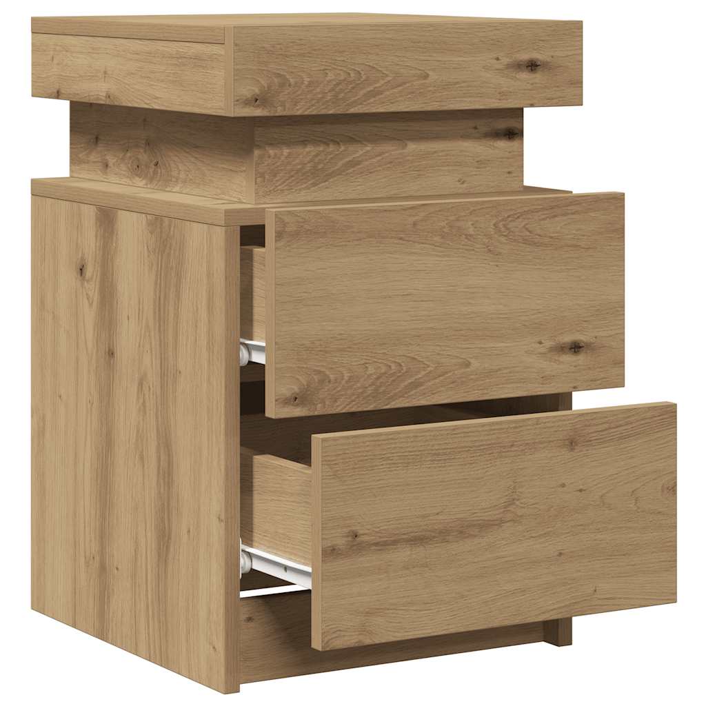 sengeborde 2 stk. 35x39x55 cm LED-lys konstrueret træ kunsteg