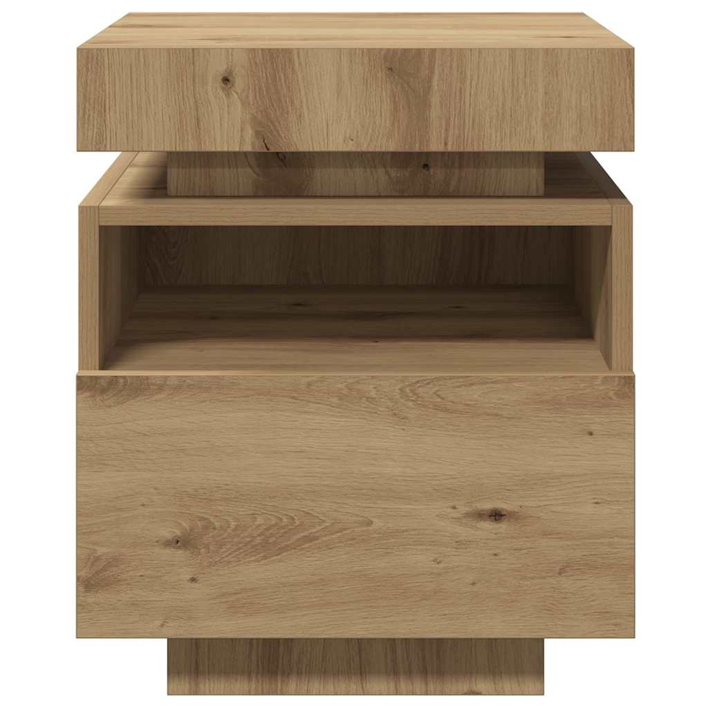 sengebord med LED-lys 40x39x48,5 cm kunsteg