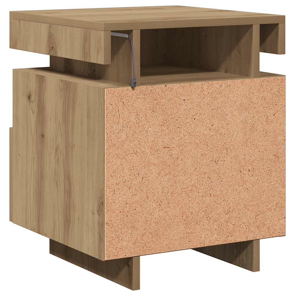 sengeborde 2 stk. med LED-lys 40x39x48,5 cm kunsteg