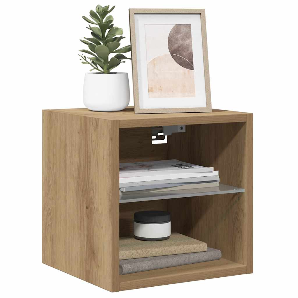 væghængt tv-bord med LED-lys 30x28,5x30 cm artisan egetræsfarve