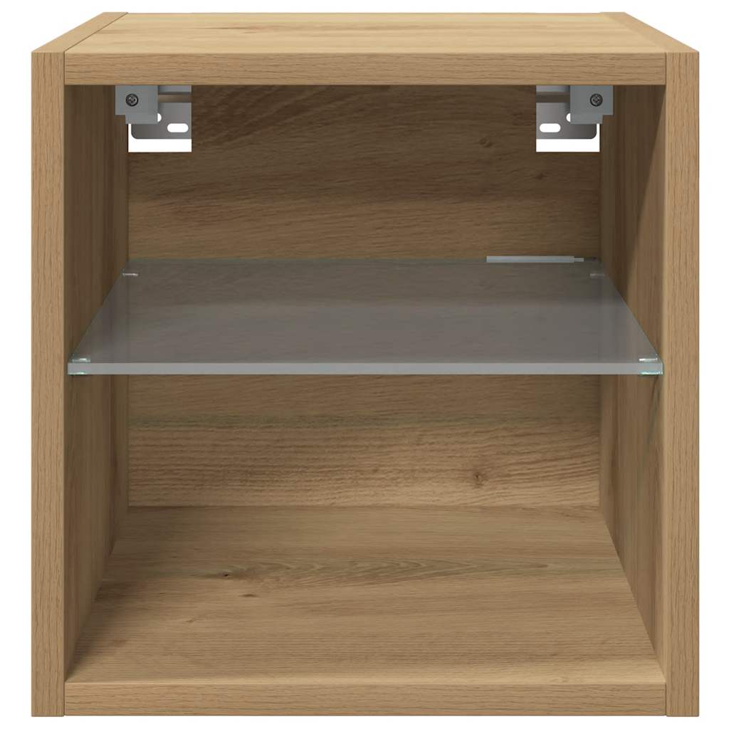 væghængt tv-bord med LED-lys 30x28,5x30 cm artisan egetræsfarve