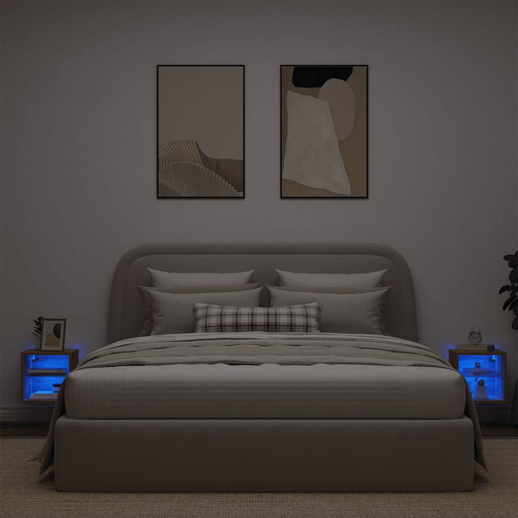 væghængte tv-borde 2 stk. med LED-lys 30x28,5x30 cm artisan eg