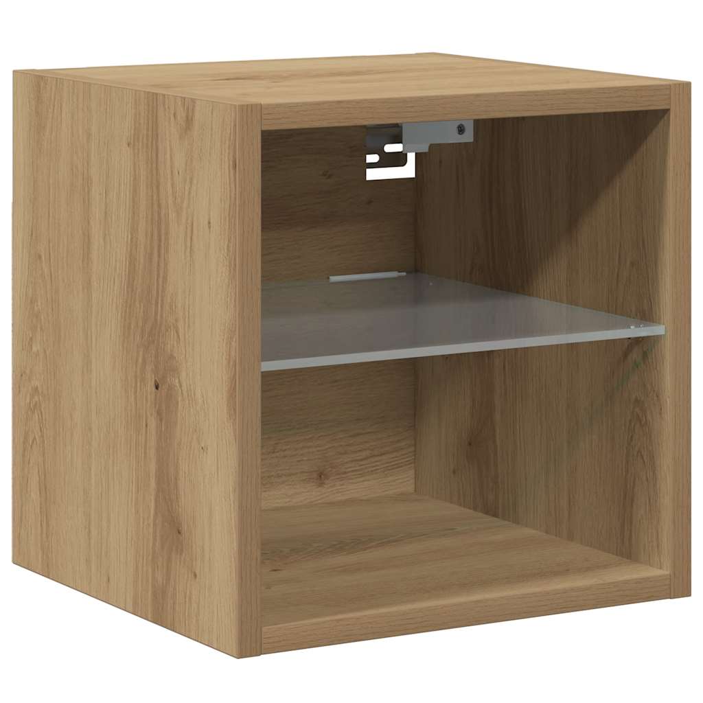 væghængte tv-borde 2 stk. med LED-lys 30x28,5x30 cm artisan eg