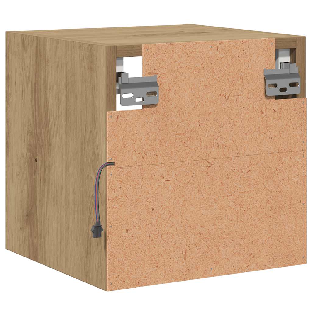 væghængte tv-borde 2 stk. med LED-lys 30x28,5x30 cm artisan eg