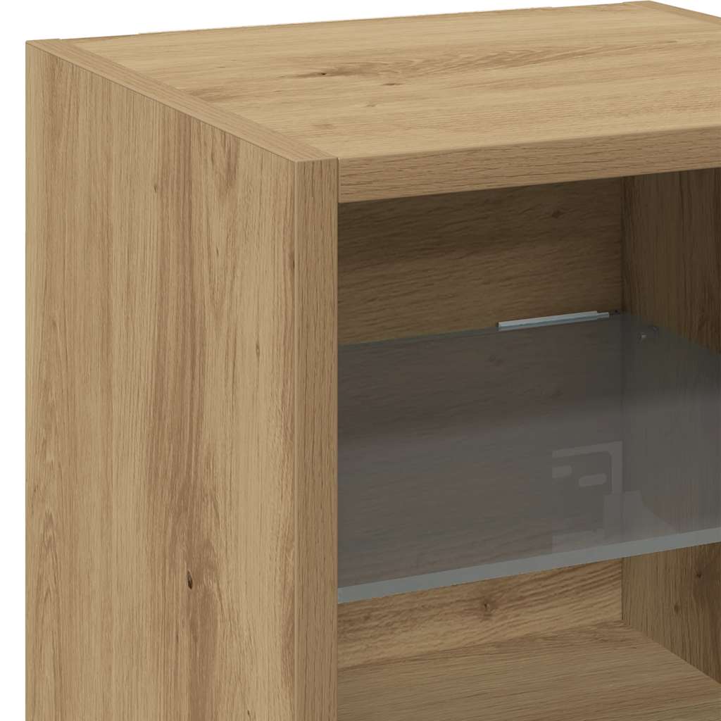 væghængte tv-borde 2 stk. med LED-lys 30x28,5x30 cm artisan eg