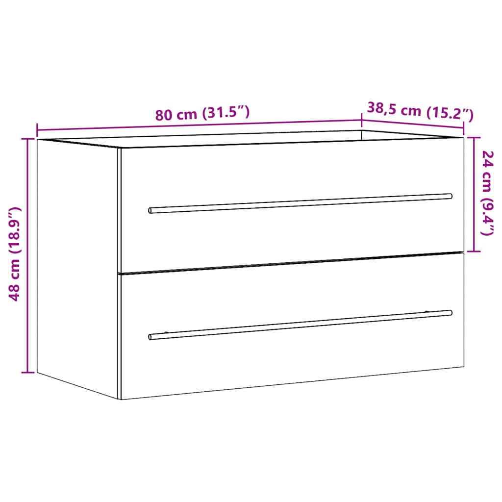 underskab til håndvask 80x38,5x48 cm konstrueret træ betongrå
