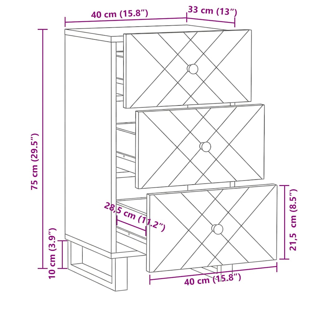 skænk 40x33x75 cm massivt mangotræ sort