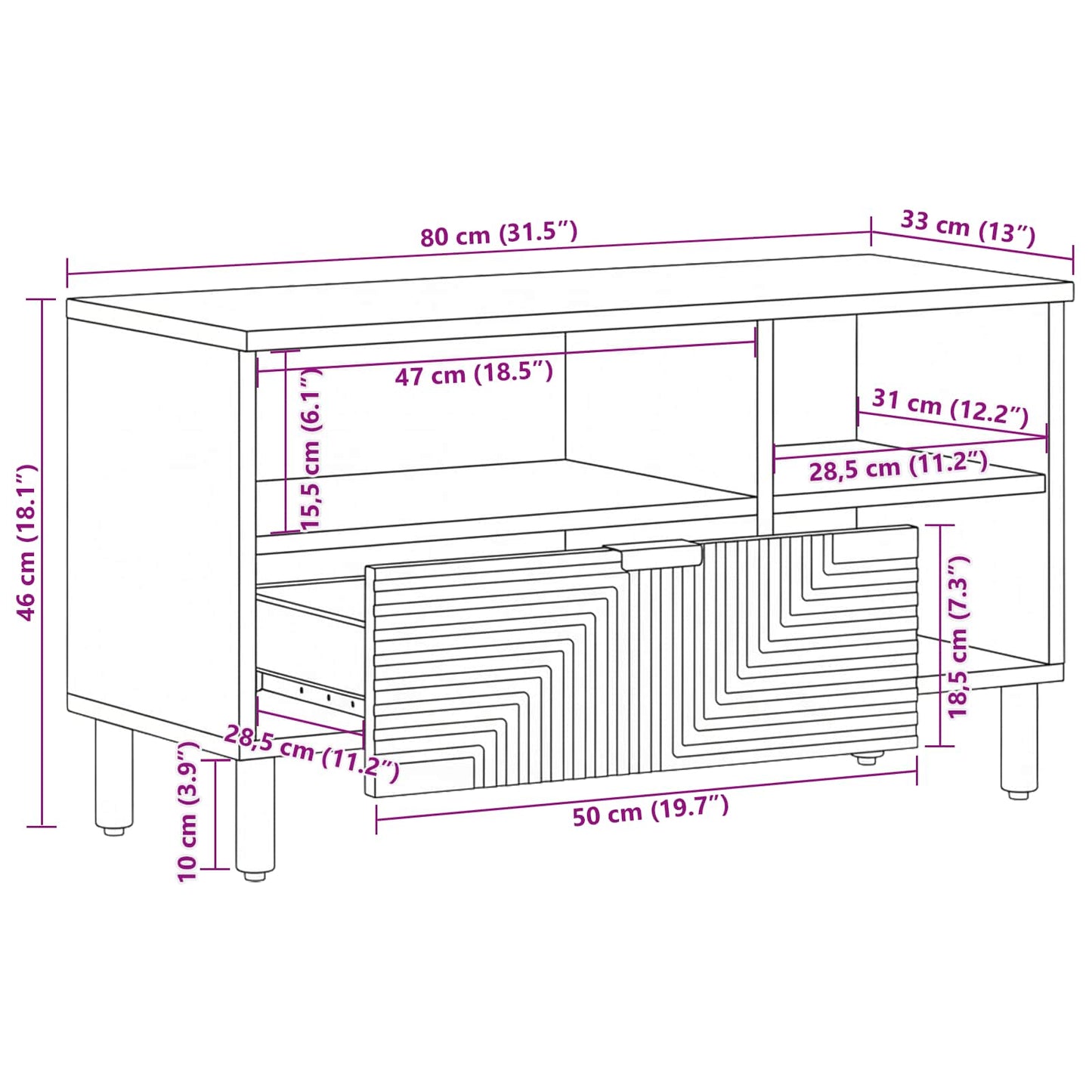 TV-skab med skuffe Brun 80 x 33 x 46 cm Massivt mangotræ