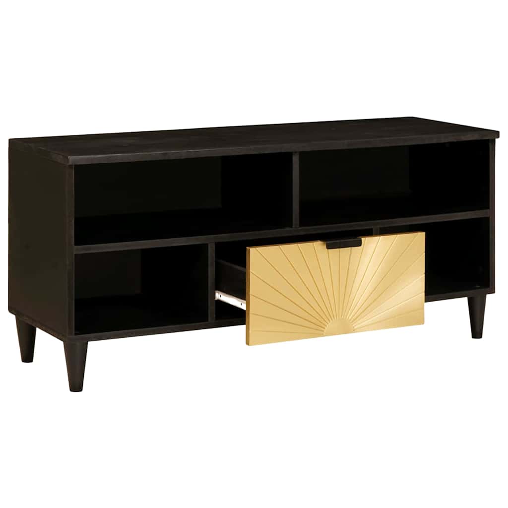 TV-skab med hylde Sort og Guld 100 x 33 x 46 cm Konstrueret træ
