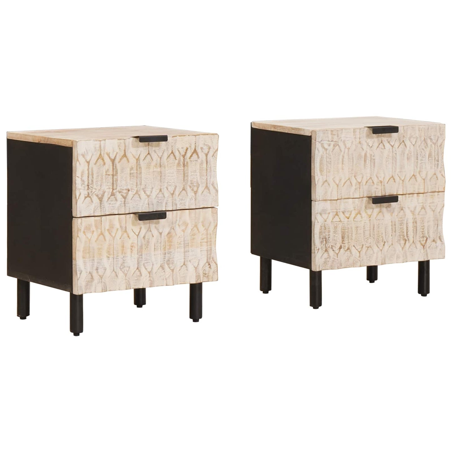 Natskab med skuffe 2 pcs Hvid 40 x 33 x 46 cm Massivt mangotræ