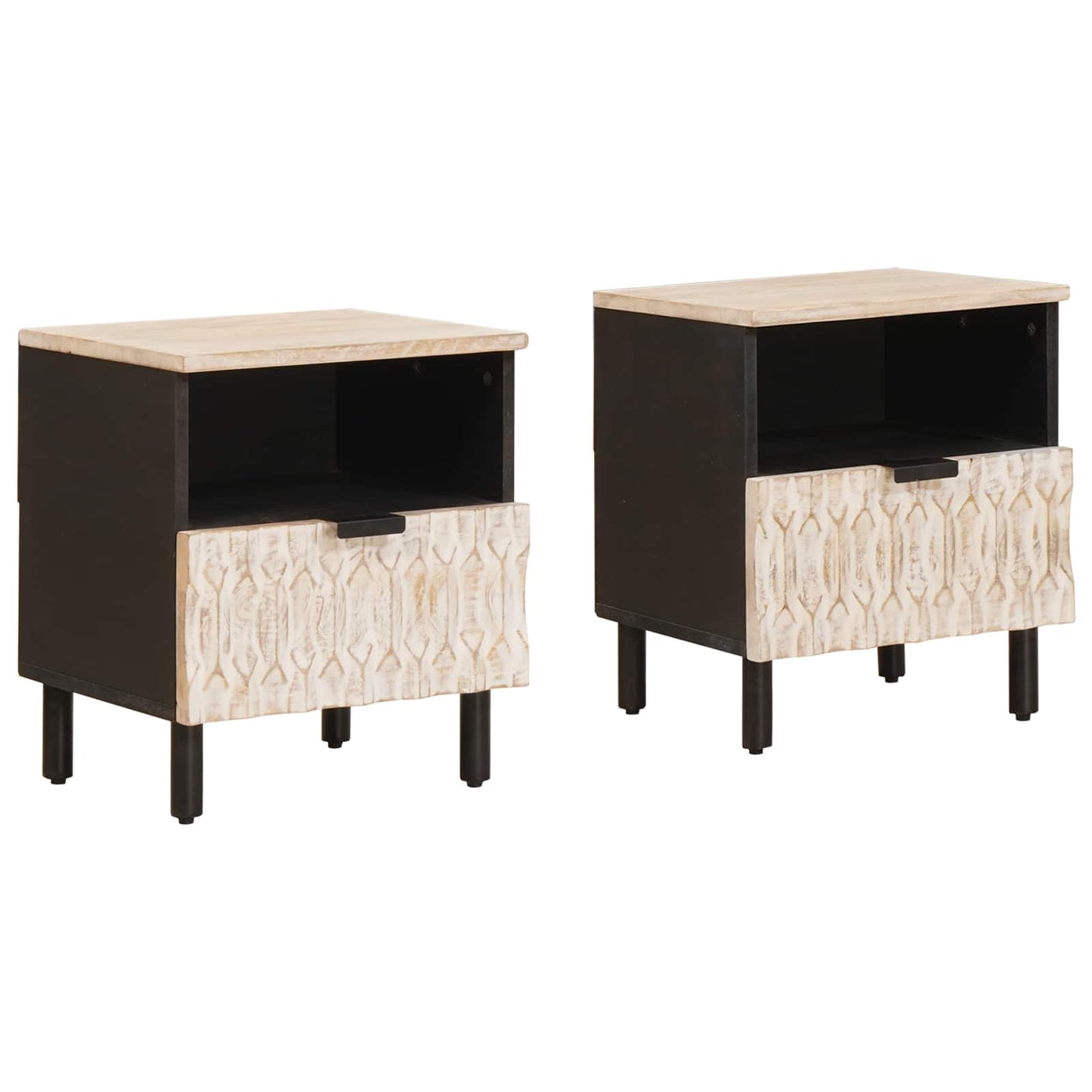Natskab med skuffe 2 pcs Hvid 40 x 33 x 46 cm Massivt mangotræ