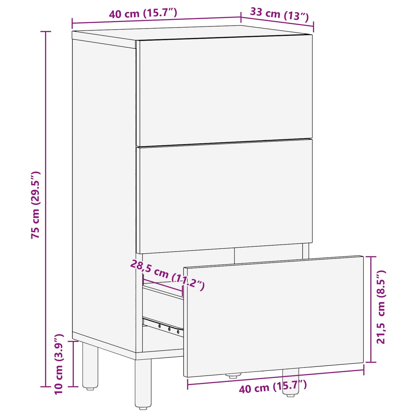 Sideboard Hvid Vask Finish 40 x 33 x 75 cm Massivt mangotræ