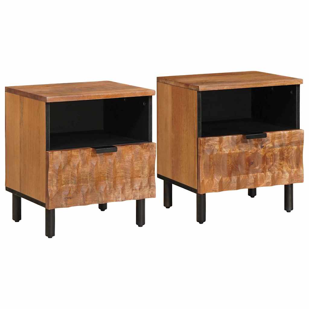 Natskab med skuffe 2 pcs Brun 40 x 33 x 46 cm Massivt mangotræ billede