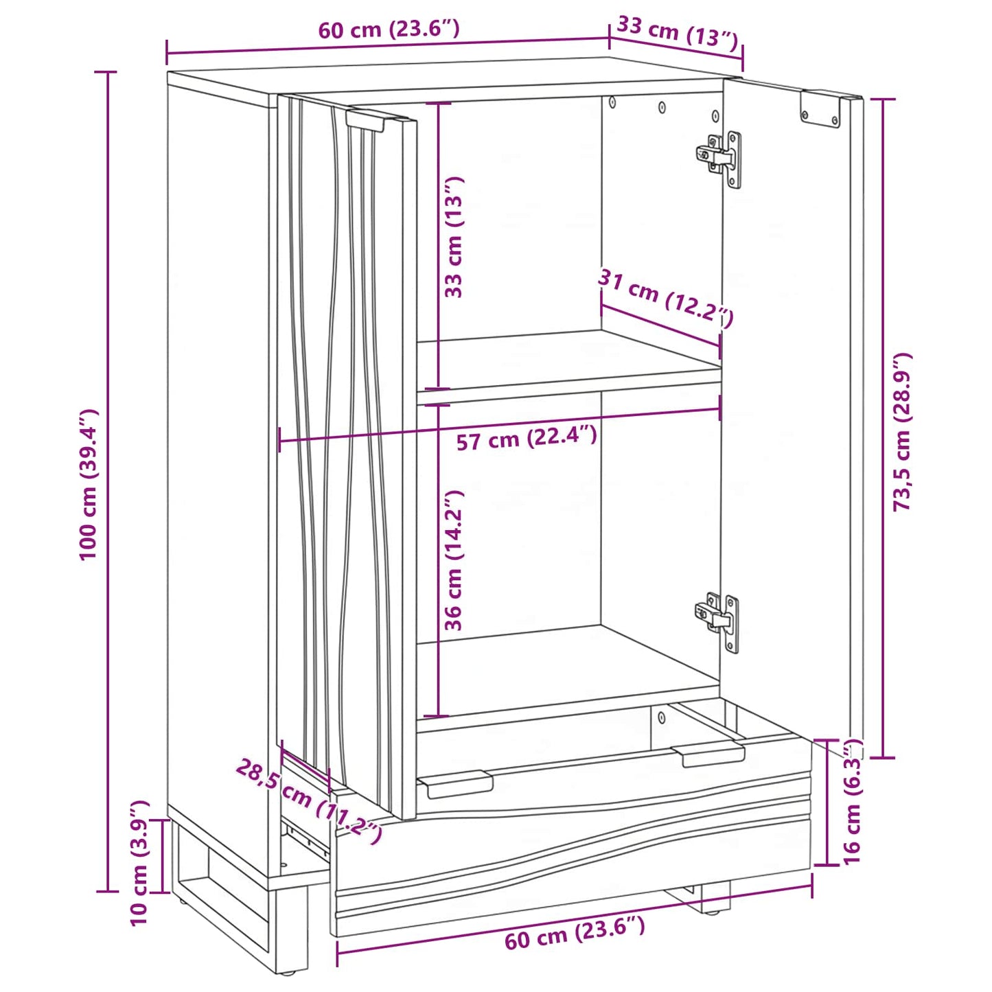 Medieopbevaringsskabe & -reoler Hvid og sort 60 x 33 x 100 cm