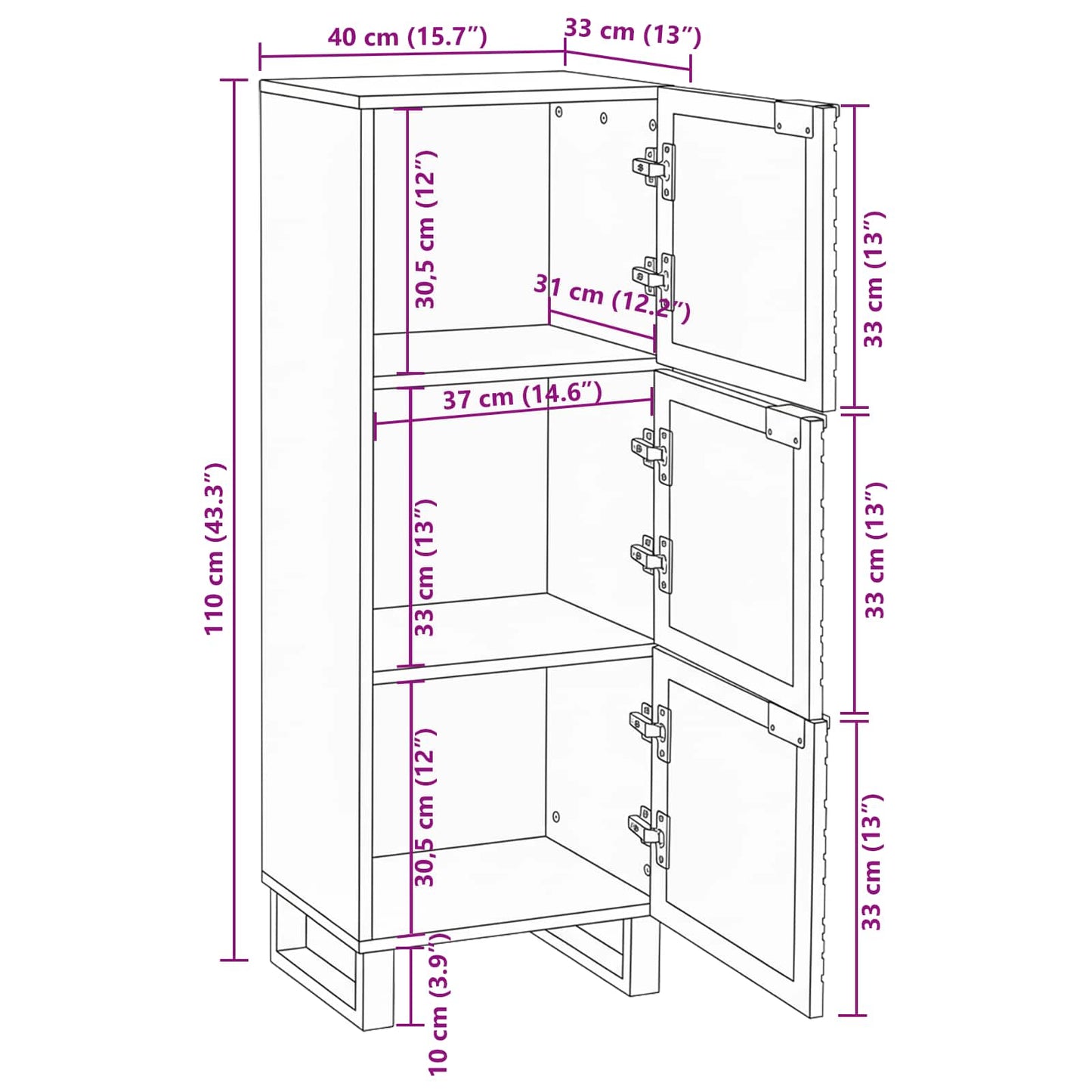 Highboard Brun 40 x 33 x 110 cm Massivt mangotræ