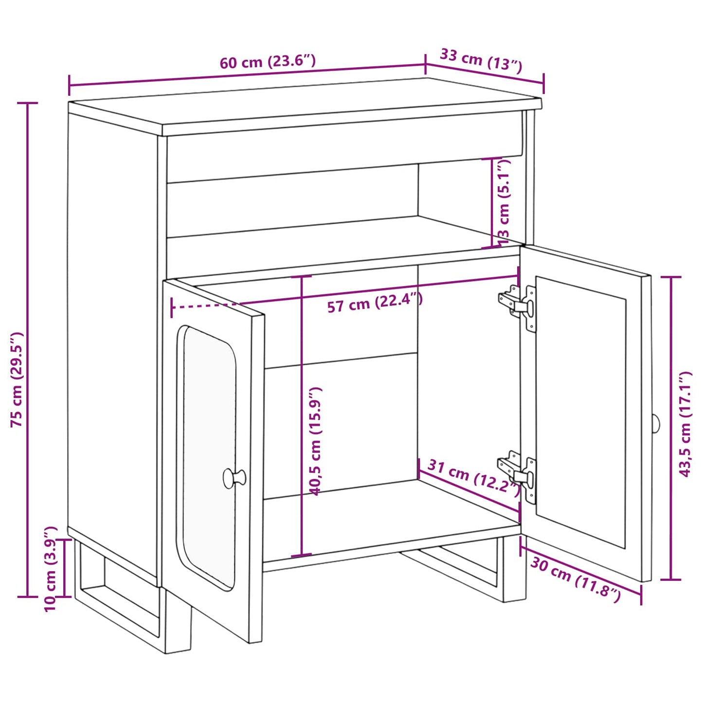 Sideboard med opbevaring Brun 60 x 33 x 75 cm Massivt mangotræ
