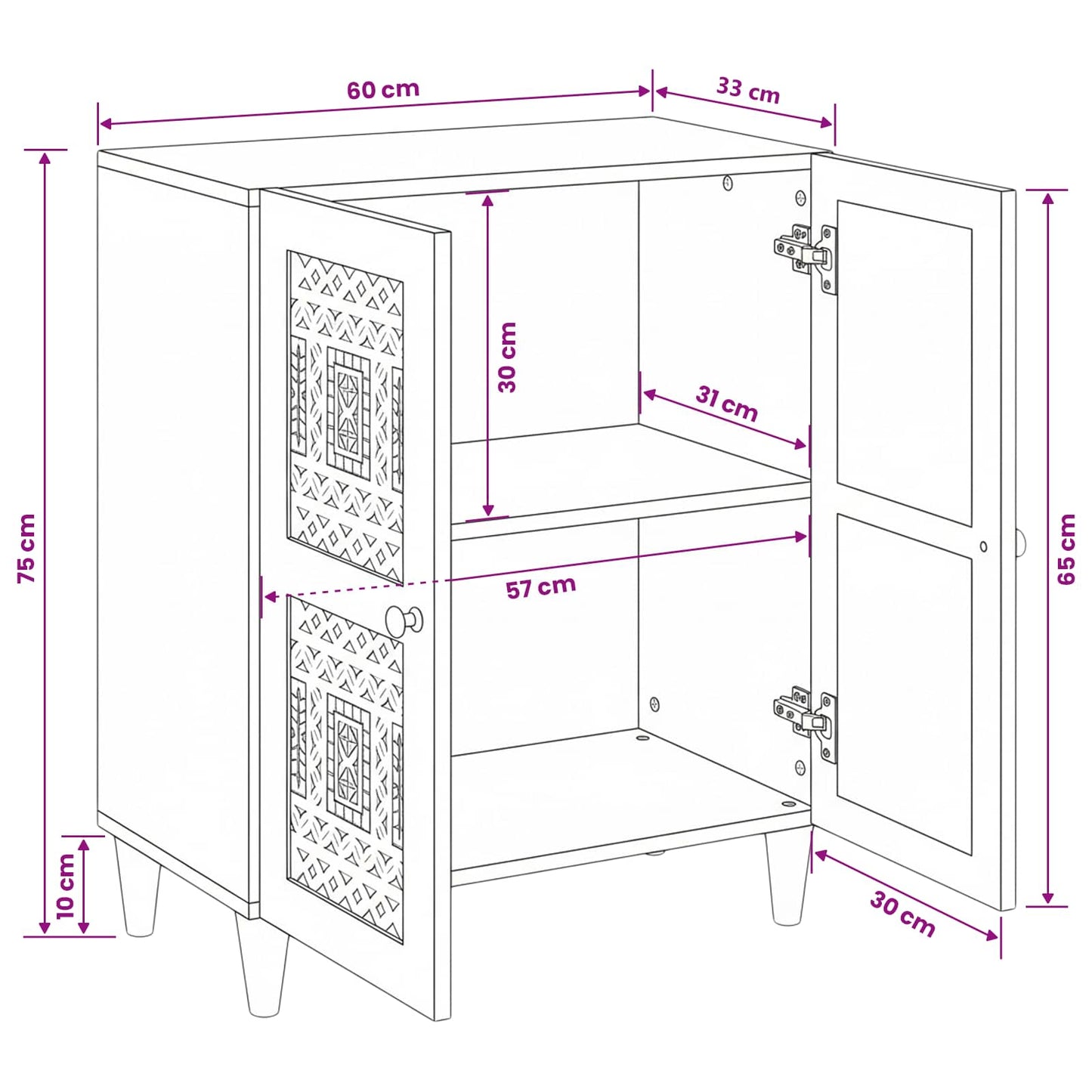 Sideboard Lysebrun 60 x 33 x 75 cm Massivt mangotræ