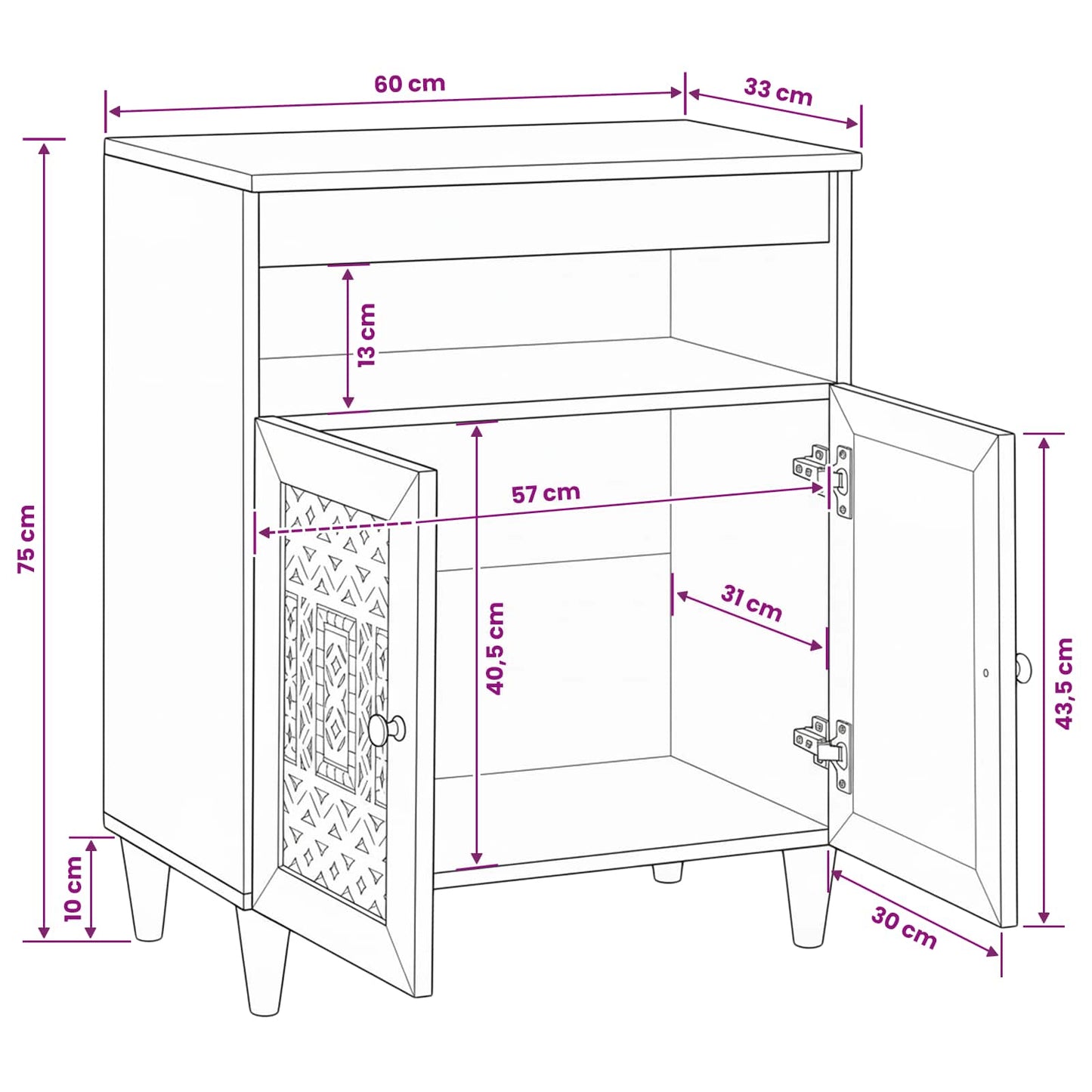 Sideboard Lysebrun 33,5 x 60 x 75 cm