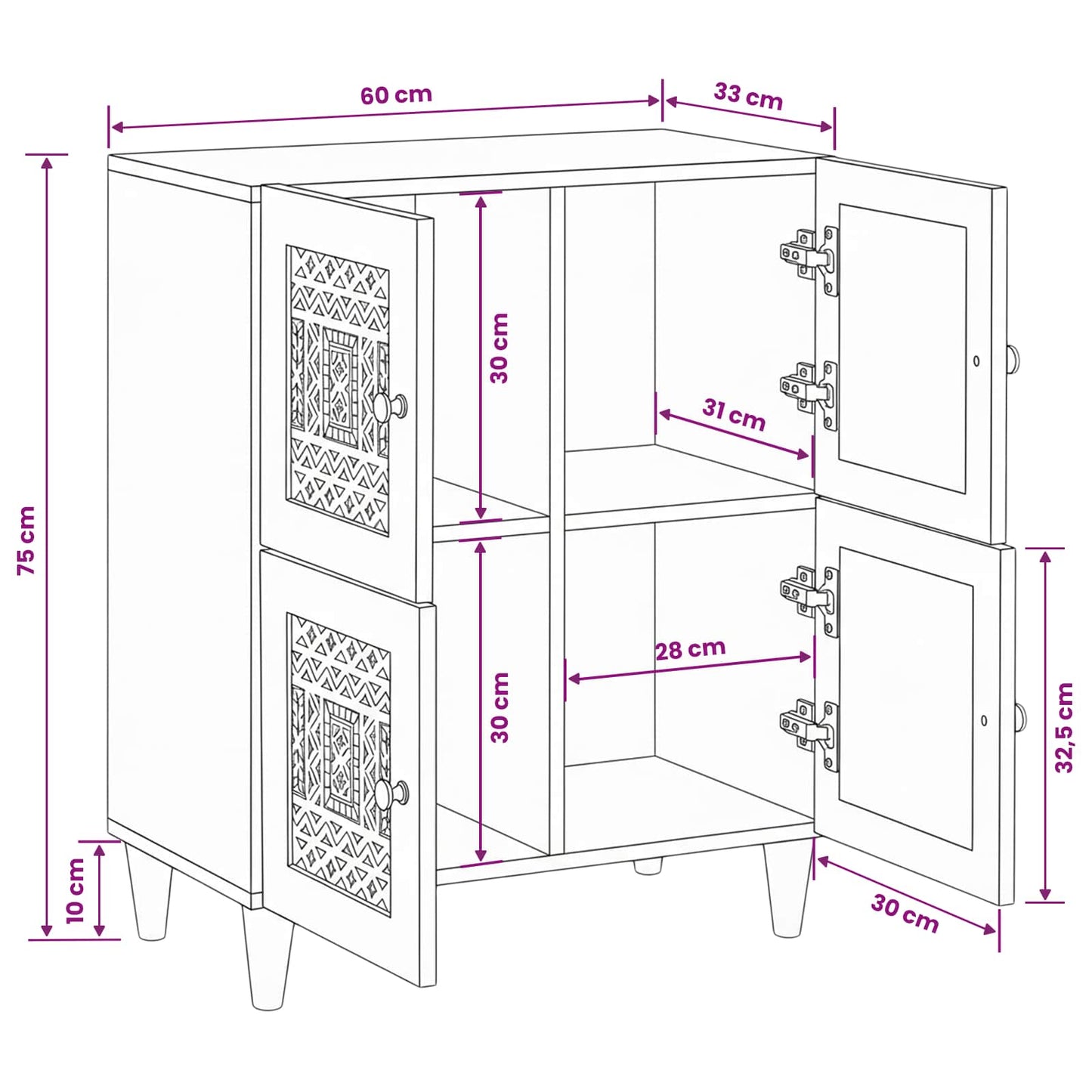 Sideboard 60 x 33 x 75 cm Massivt mangotræ