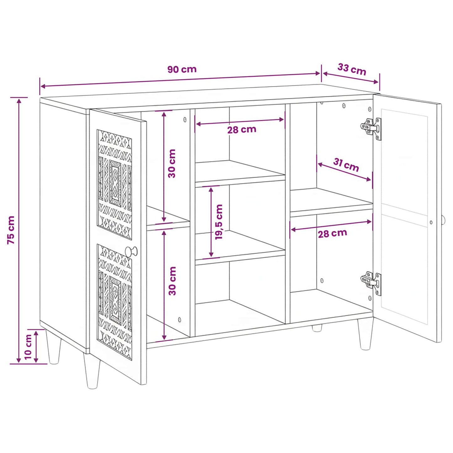 Sideboard 90 x 33 x 75 cm Massivt mangotræ