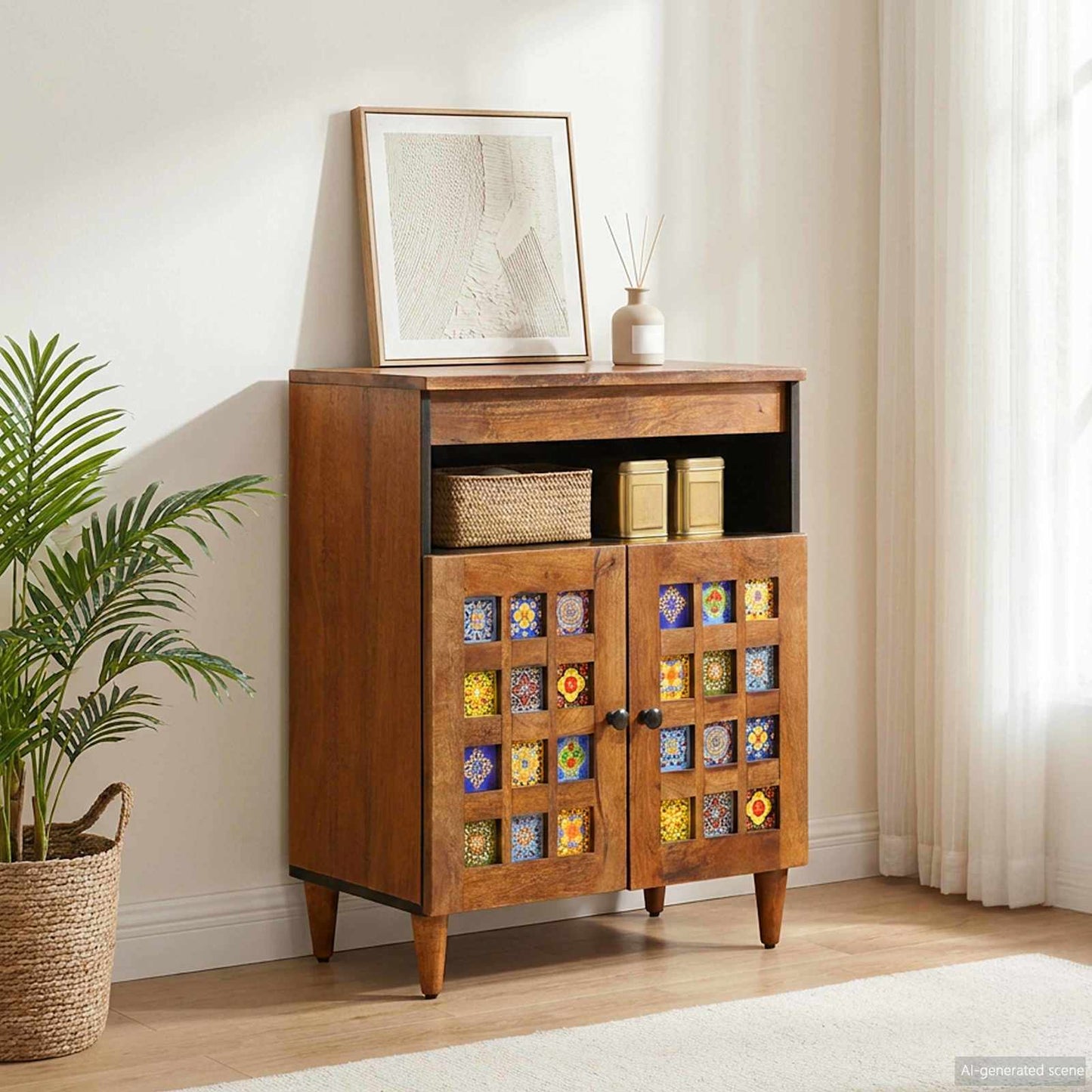 Sideboard med dør Valnød 60 x 33 x 75 cm Massivt mangotræ
