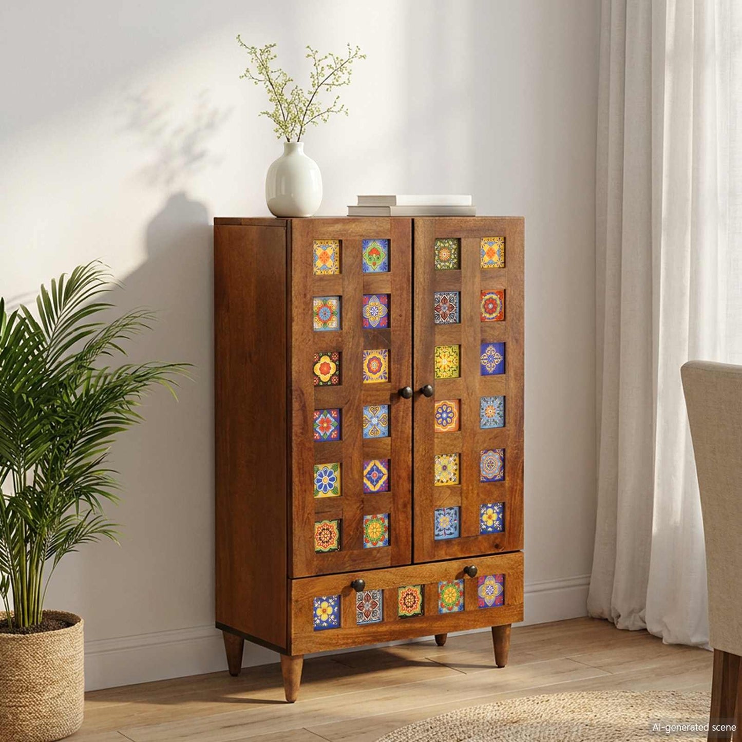 Highboard med skuffe Valnød 60 x 33,5 x 100 cm Massivt mangotræ
