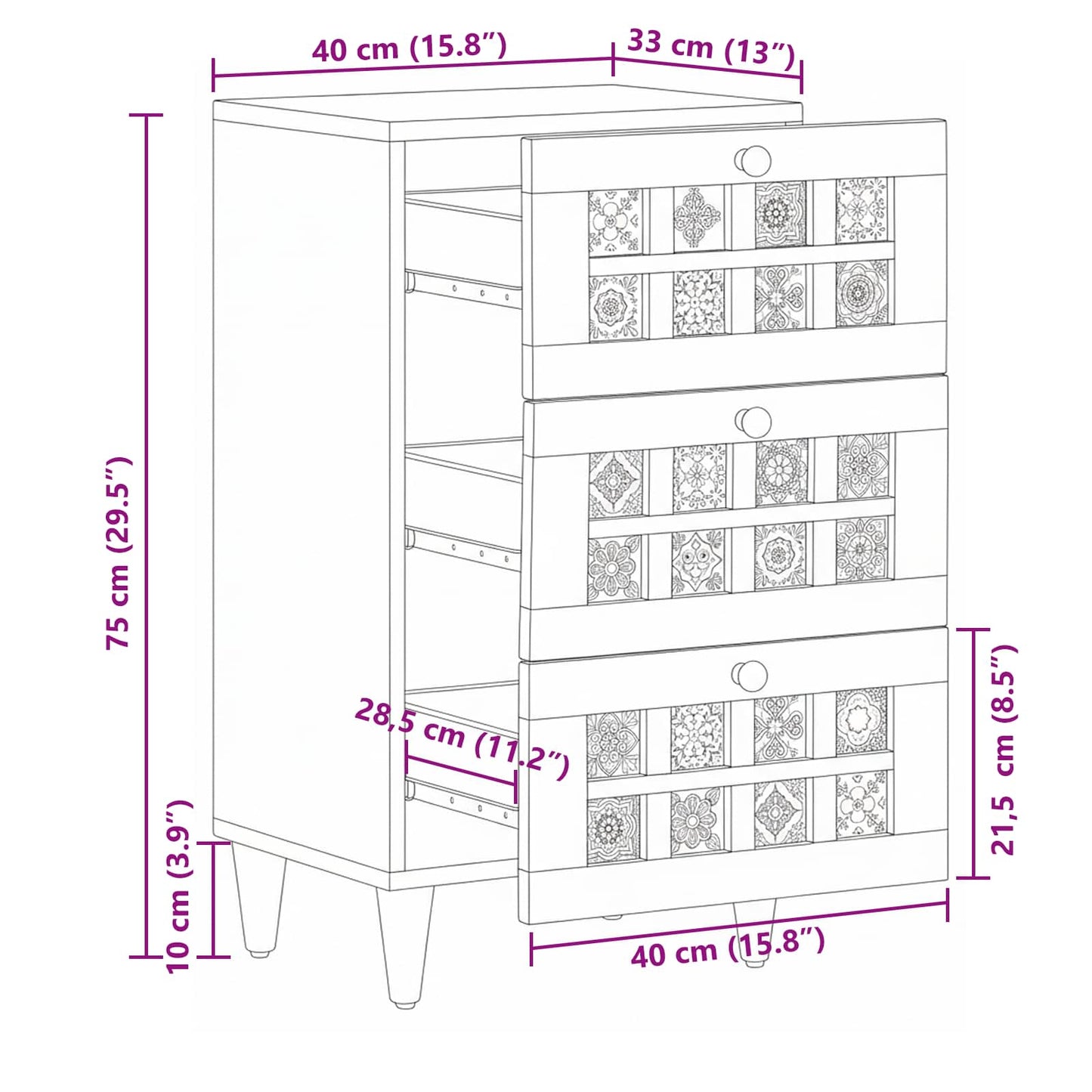 Sideboard Naturfarvet 40 x 33 x 75 cm Massivt mangotræ