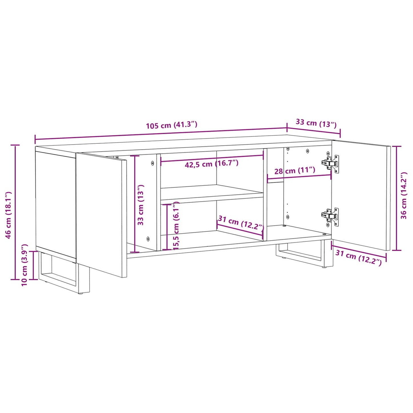 TV-skab med opbevaring Brun 105 x 33 x 46 cm Massivt mangotræ