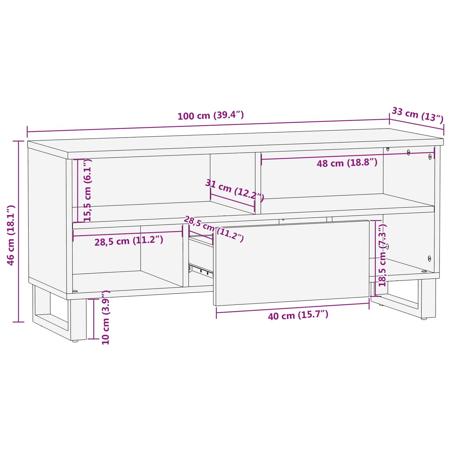 TV-skab med skuffe Brun 100 x 33 x 46 cm Massivt mangotræ