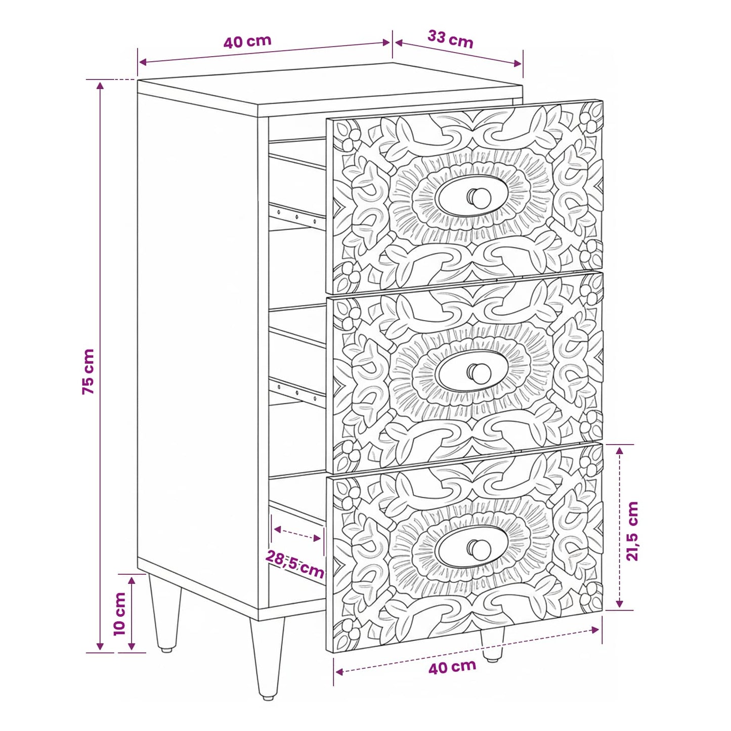 Sideboard Brun 40 x 33,5 x 75 cm Massivt mangotræ