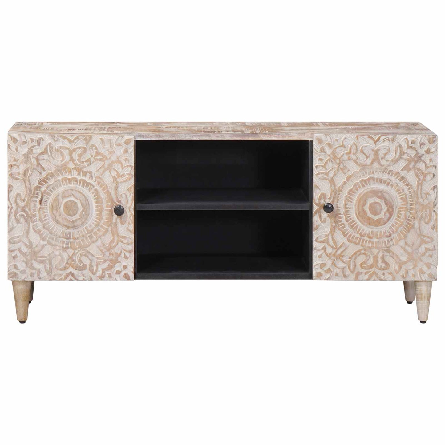 TV-skab med opbevaring Hvid 105 x 33,5 x 46 cm Massivt mangotræ